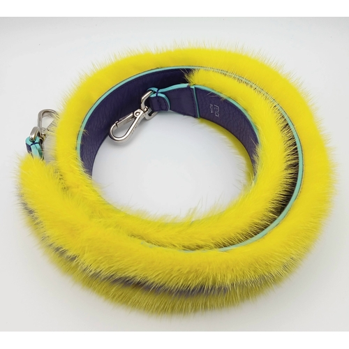 183 - A Fendi Yellow and Purple Shoulder Bag Strap. Fur and leather with silver-toned hardware. Approximat... 