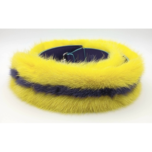 183 - A Fendi Yellow and Purple Shoulder Bag Strap. Fur and leather with silver-toned hardware. Approximat... 