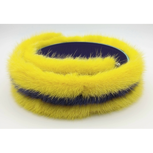 183 - A Fendi Yellow and Purple Shoulder Bag Strap. Fur and leather with silver-toned hardware. Approximat... 