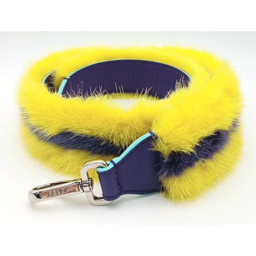 183 - A Fendi Yellow and Purple Shoulder Bag Strap. Fur and leather with silver-toned hardware. Approximat... 