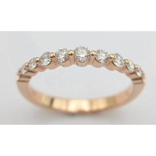 187 - AN 18K ROSE GOLD, DIAMOND SET, HALF ETERNITY RING. 0.41 CTW. 2.6G, SIZE N. SPSA 1019