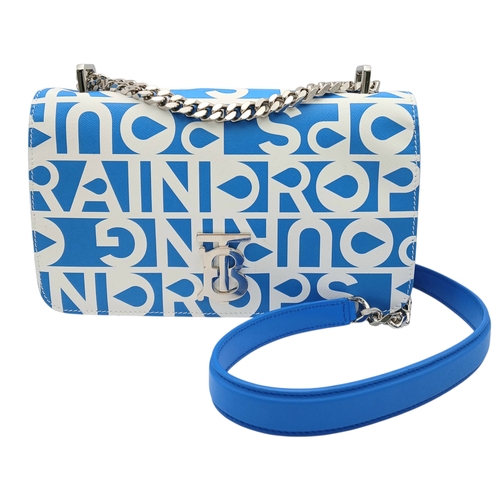 190 - A Burberry Blue Lola Raindrop Pouring Shoulder Bag. Leather exterior with silver-toned hardware, cha... 