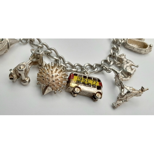 196 - Vintage SILVER CHARM BRACELET, Having some Exceptional Silver Charms to include , Hedgehog , Teddy B... 