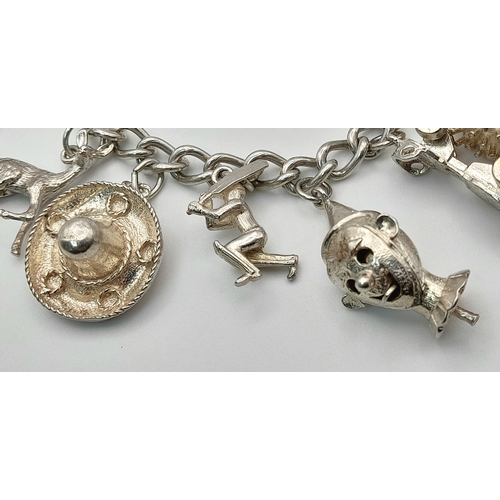196 - Vintage SILVER CHARM BRACELET, Having some Exceptional Silver Charms to include , Hedgehog , Teddy B... 