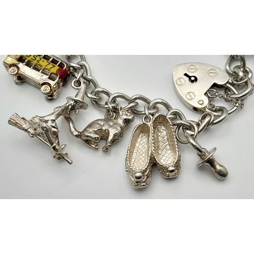 196 - Vintage SILVER CHARM BRACELET, Having some Exceptional Silver Charms to include , Hedgehog , Teddy B... 