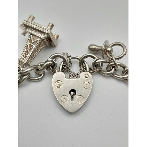 196 - Vintage SILVER CHARM BRACELET, Having some Exceptional Silver Charms to include , Hedgehog , Teddy B... 