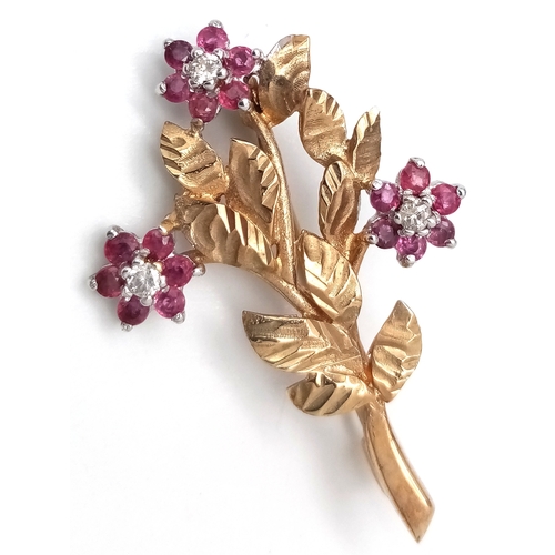 203 - Vintage 9 CARAT GOLD DIAMOND and RUBY BROOCH.  Full UK hallmark . Complete with original H. Samuel J... 