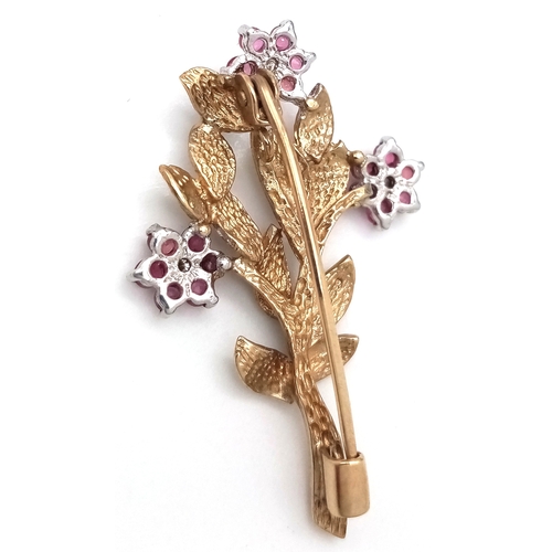 203 - Vintage 9 CARAT GOLD DIAMOND and RUBY BROOCH.  Full UK hallmark . Complete with original H. Samuel J... 