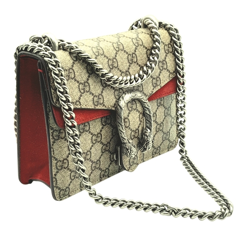 204 - A Gucci GG Supreme Monogram Mini Dionysus Shoulder Bag. GG monogram coated canvas exterior with red ... 