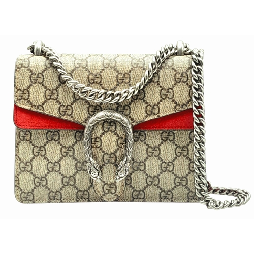 204 - A Gucci GG Supreme Monogram Mini Dionysus Shoulder Bag. GG monogram coated canvas exterior with red ... 