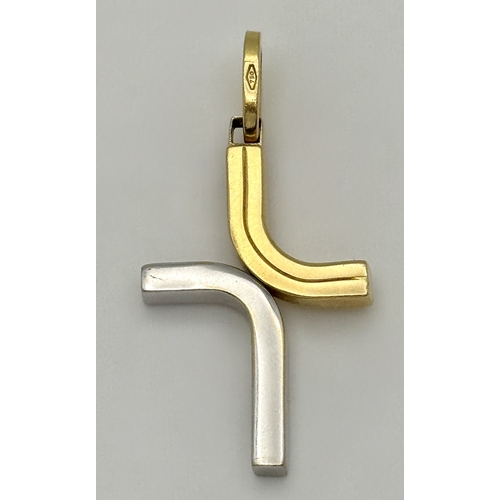 209 - An 18K Yellow and White Gold Abstract Cross Pendant. 4.5cm. 3.9g. MT72.