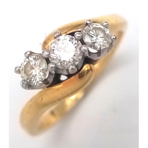 217 - Fabulous Fully Hallmarked 18 CARAT GOLD RING having 3 x BRILLIANT CUT DIAMONDS mounted to top in Cro... 