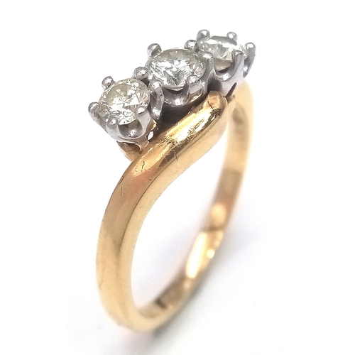 217 - Fabulous Fully Hallmarked 18 CARAT GOLD RING having 3 x BRILLIANT CUT DIAMONDS mounted to top in Cro... 