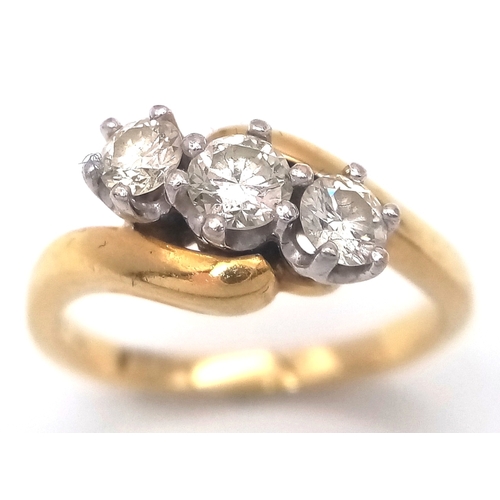 217 - Fabulous Fully Hallmarked 18 CARAT GOLD RING having 3 x BRILLIANT CUT DIAMONDS mounted to top in Cro... 