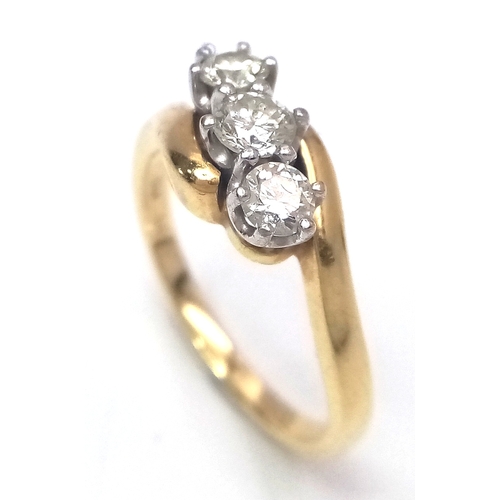 217 - Fabulous Fully Hallmarked 18 CARAT GOLD RING having 3 x BRILLIANT CUT DIAMONDS mounted to top in Cro... 