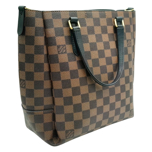 218 - A Louis Vuitton Damier Ebene Belmont Tote Bag. Brown Damier Ebene coated canvas exterior with black ... 