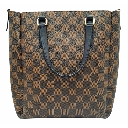 218 - A Louis Vuitton Damier Ebene Belmont Tote Bag. Brown Damier Ebene coated canvas exterior with black ... 