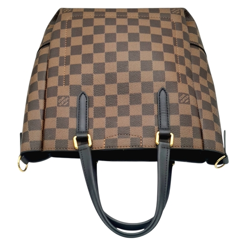 218 - A Louis Vuitton Damier Ebene Belmont Tote Bag. Brown Damier Ebene coated canvas exterior with black ... 