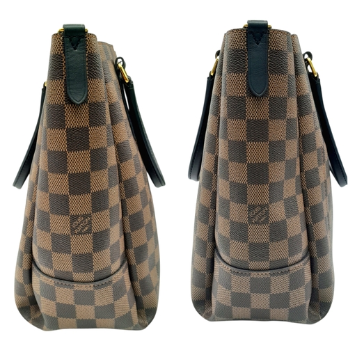 218 - A Louis Vuitton Damier Ebene Belmont Tote Bag. Brown Damier Ebene coated canvas exterior with black ... 