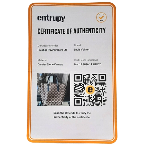 218 - A Louis Vuitton Damier Ebene Belmont Tote Bag. Brown Damier Ebene coated canvas exterior with black ... 