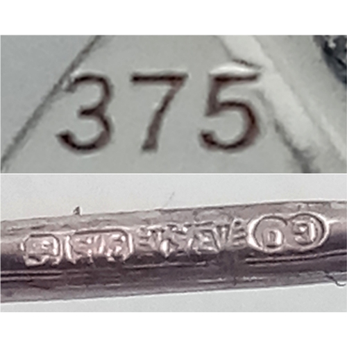 222 - A PAIR OF 9K WHITE GOLD, BLUE TOPAZ AND DIAMOND SET, DROP EARRINGS. 3G. MS RED 1005