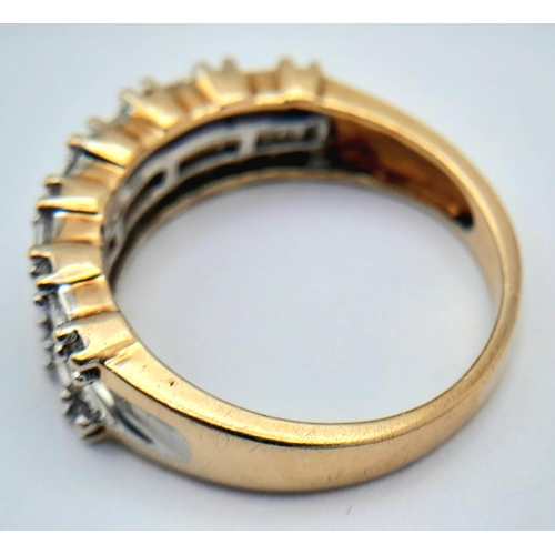 236 - A 10K YELLOW GOLD, 3 ROW, DIAMOND SET RING. 0.30 CTW, 3.6G, SIZE N. SC 7001