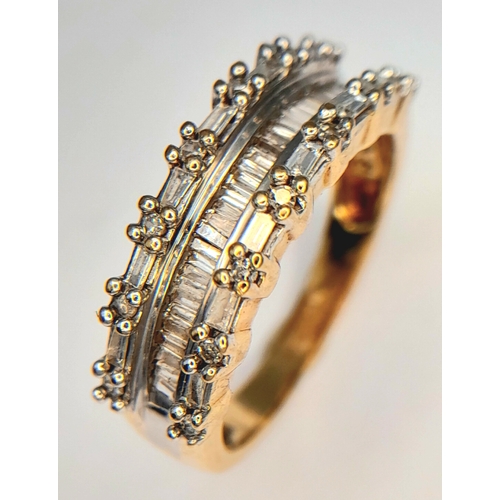 236 - A 10K YELLOW GOLD, 3 ROW, DIAMOND SET RING. 0.30 CTW, 3.6G, SIZE N. SC 7001