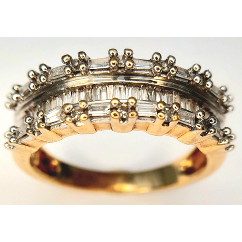 236 - A 10K YELLOW GOLD, 3 ROW, DIAMOND SET RING. 0.30 CTW, 3.6G, SIZE N. SC 7001