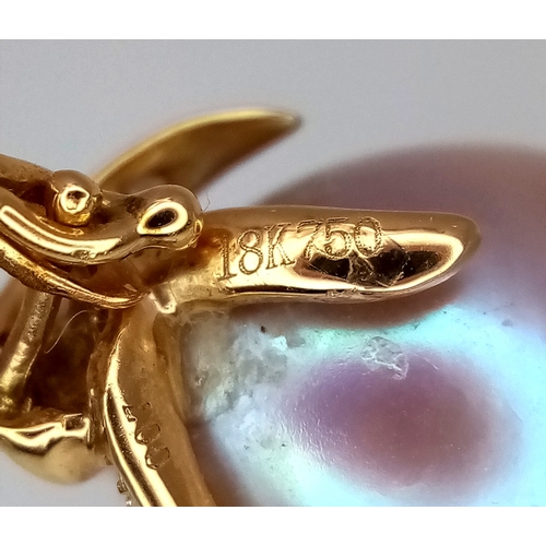 237 - An 18K Yellow Gold and Diamond Lavender Freshwater Pearl Drop Pendant. 2.5cm. MT74.