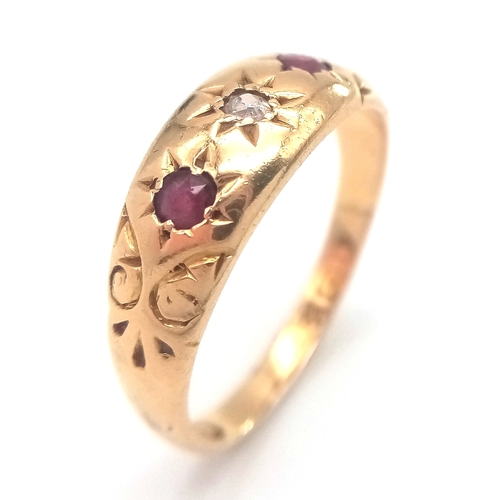 238 - Antique 18 CARAT GOLD, DIAMOND and RUBY, ‘GYPSY’ SET RING. 3.66 Grams. Size O.