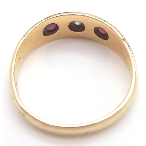 238 - Antique 18 CARAT GOLD, DIAMOND and RUBY, ‘GYPSY’ SET RING. 3.66 Grams. Size O.