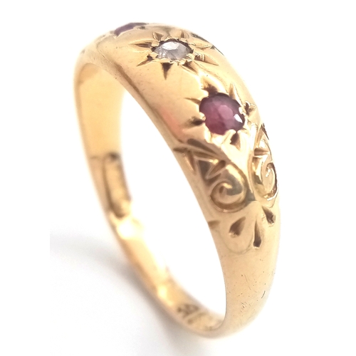 238 - Antique 18 CARAT GOLD, DIAMOND and RUBY, ‘GYPSY’ SET RING. 3.66 Grams. Size O.