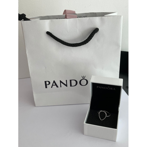301 - Genuine PANDORA SILVER RING . Zirconia Set. Size 52 (L 1/2) . Complete with Pandora Ring  Box and Gi... 