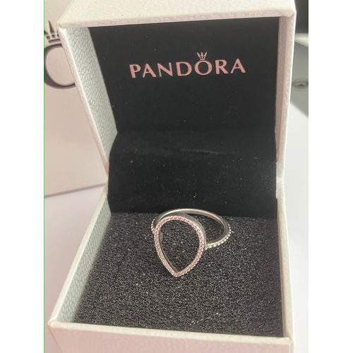 301 - Genuine PANDORA SILVER RING . Zirconia Set. Size 52 (L 1/2) . Complete with Pandora Ring  Box and Gi... 