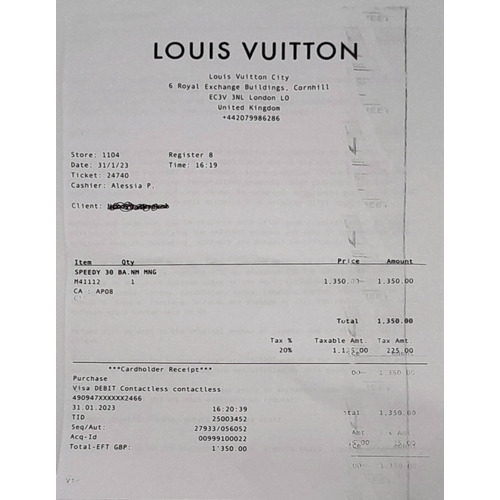 303 - A Louis Vuitton Monogram Speedy 30 Handbag. Signature brown monogram coated canvas exterior with vac... 