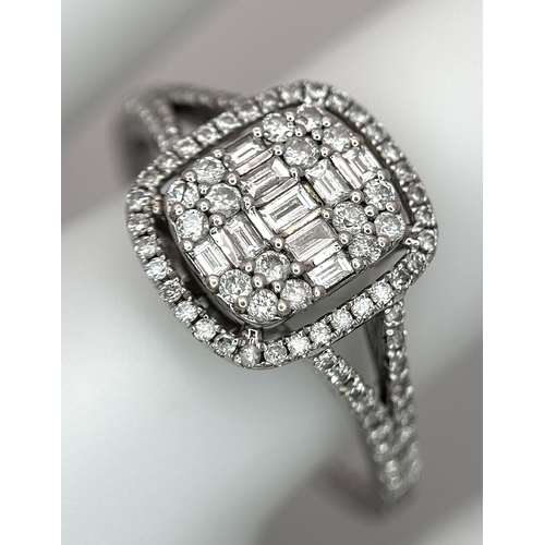 316 - An 18K White Gold Diamond Cocktail Ring and a Pair of Diamond Cluster Stud Earrings. Ring, size P 1/... 