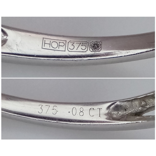 320 - A 9K WHITE GOLD, DIAMOND SET, ENTWINED DESIGN RING. 1.7G, SIZE O. SC 7008