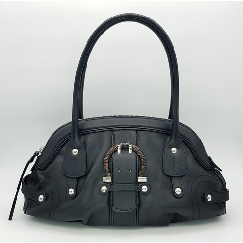 331 - A Salvatore Ferragamo Black Leather Handbag. Crafted in structured black leather with silver-tone ha... 