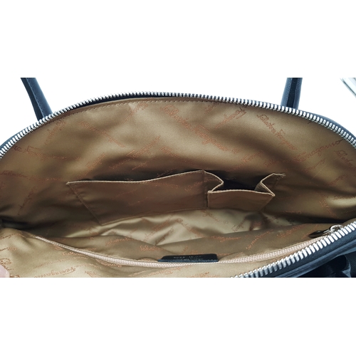 331 - A Salvatore Ferragamo Black Leather Handbag. Crafted in structured black leather with silver-tone ha... 