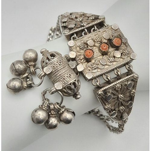 343 - Antique FAR EASTERN DANCERS SILVER  BRACELET. Full of intricate SILVER DETAIL. Please see pictures. ... 