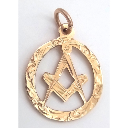 357 - Traditional  9 CARAT GOLD MASONIC CHARM/PENDANT. Fully Hallmarked. 1.50 Grams.