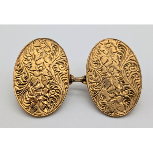 60 - A Pair of Vintage 9k Gold Oval Cufflinks. 5.57g.