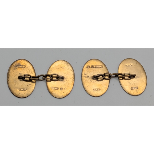 60 - A Pair of Vintage 9k Gold Oval Cufflinks. 5.57g.