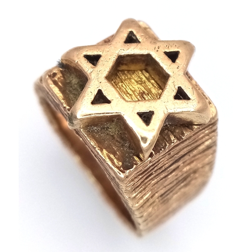 67 - A 9K Gold Ornate Star of David Signet Ring. Size M 1/2. 11.5g.