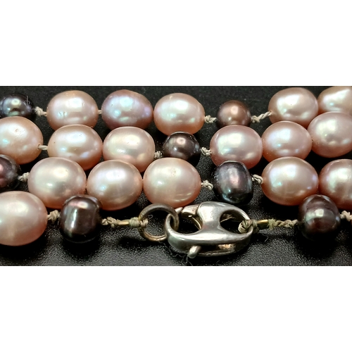 311 - An Eye-catching Freshwater Pearl Necklace with 925 Silver Clasp. Comprising alternating strands of c... 