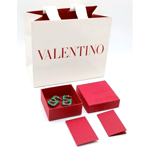 108 - A Pair of Valentino Garavani VLogo Signature Crystal-Embellished Drop Earrings. Metal and green crys... 