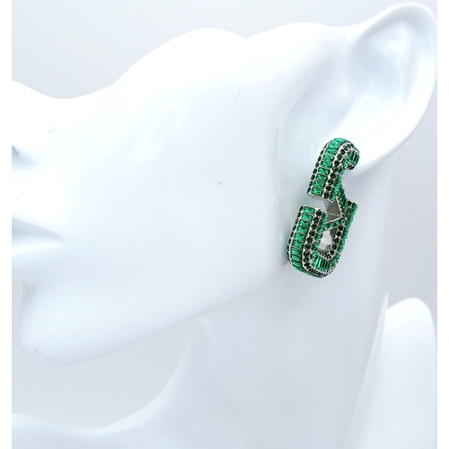 108 - A Pair of Valentino Garavani VLogo Signature Crystal-Embellished Drop Earrings. Metal and green crys... 