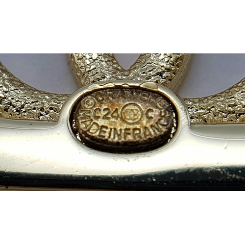 115 - A Chanel CC Logo 24C Gold-Toned Metal and White Enamel Arm Cuff Bracelet. Chanel CC Logo Wide Bangle... 