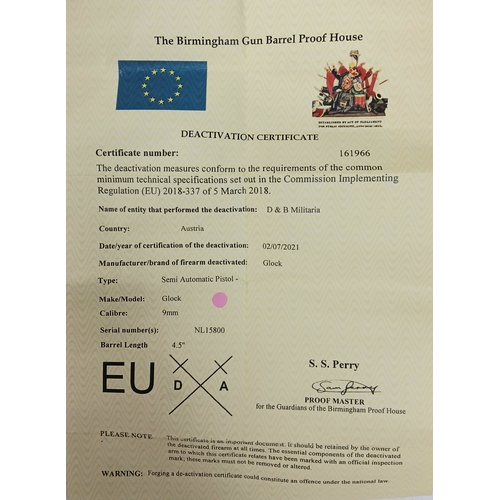 90 - A Deactivated Austrian Glock 17 Semi Automatic Pistol with Silencer. 9mm calibre with a 4.5 inch bar... 