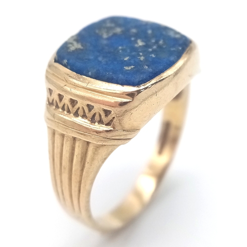 182 - Vintage 9 CARAT GOLD and LAPIS LAZULI SIGNET RING. Beautiful Corinthian Design to Sides with ‘STARRY... 
